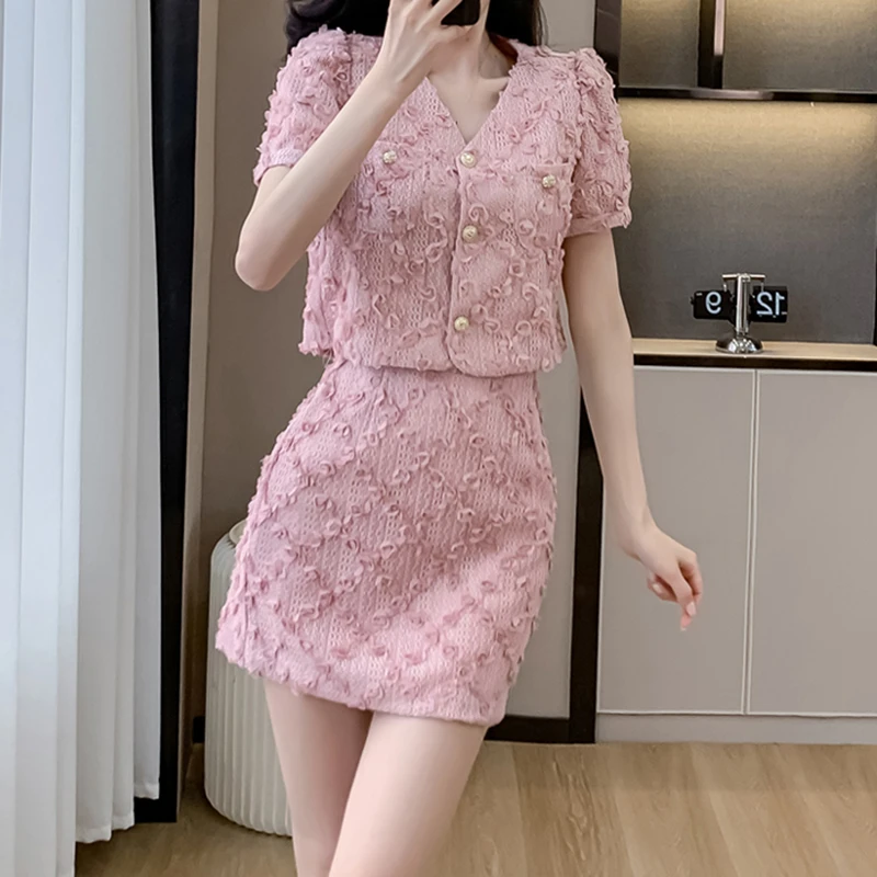 2025春夏新款小香风包臀短裙OL上衣两件套装甜美百搭小个子半身裙