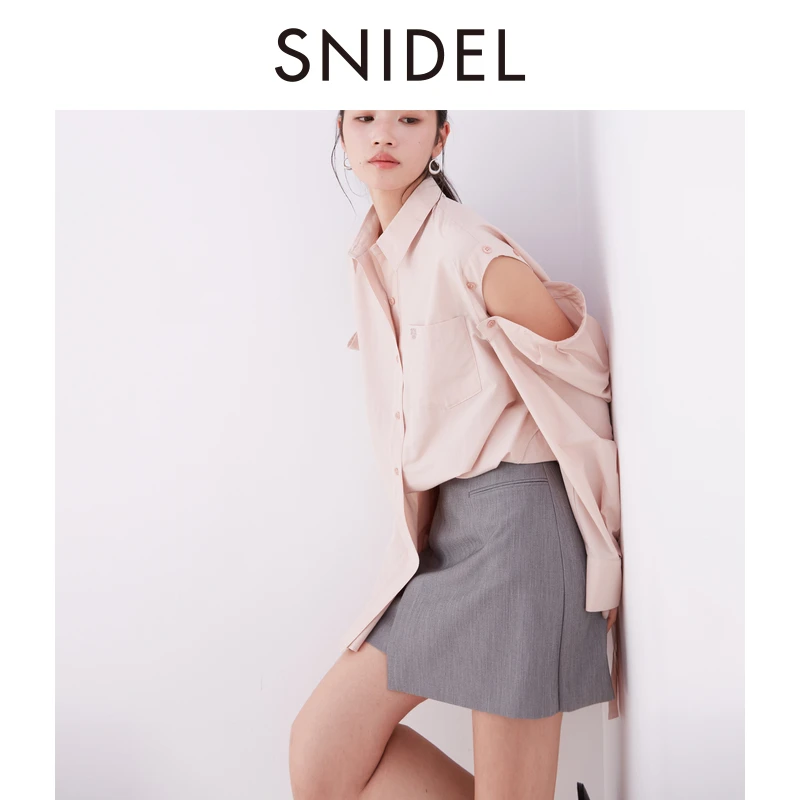 SNIDEL2024春夏新品百搭慵懒可拆袖两穿翻领衬衫连衣裙SWFO242060