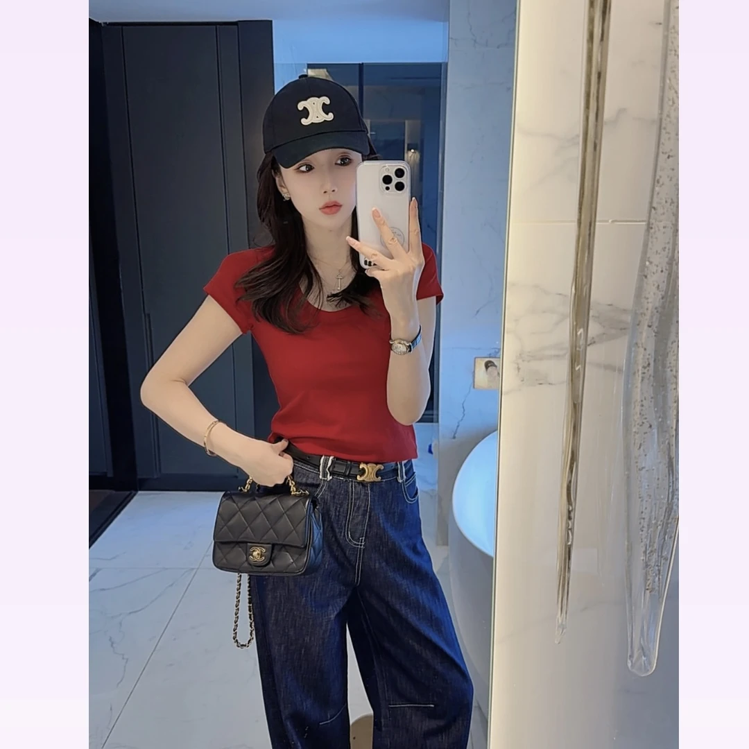 【大静静】时尚方领·百搭纯色短袖u领t春游出行