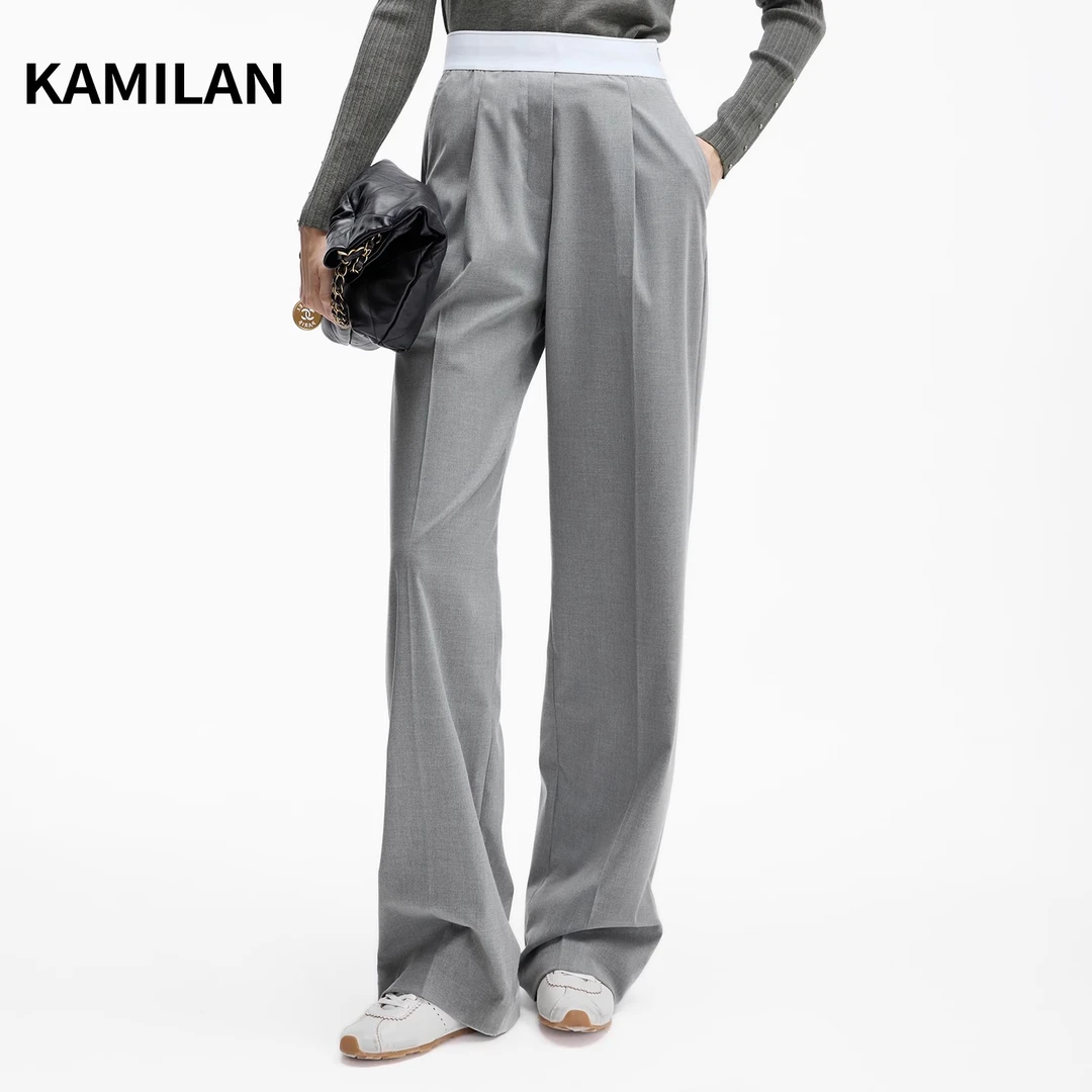 【EREN系列】卡米兰高腰直筒休闲裤子女2024秋季新款宽松拖地长裤