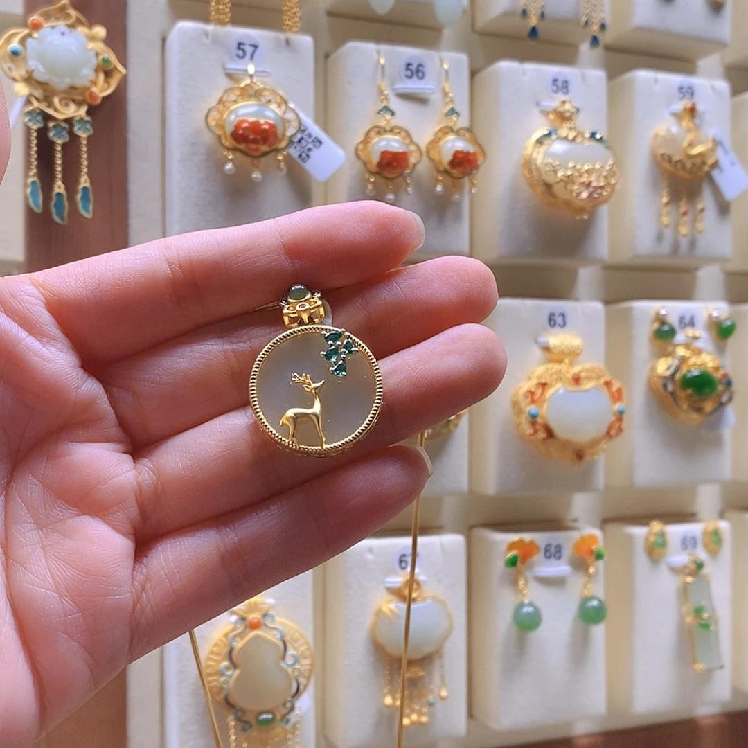 和田玉颈饰银S925镶嵌