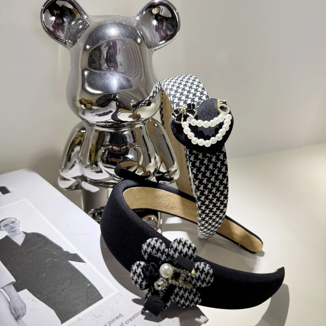 时尚大方小香风复古千鸟格发箍山茶花女高级感新款发饰2025四季款