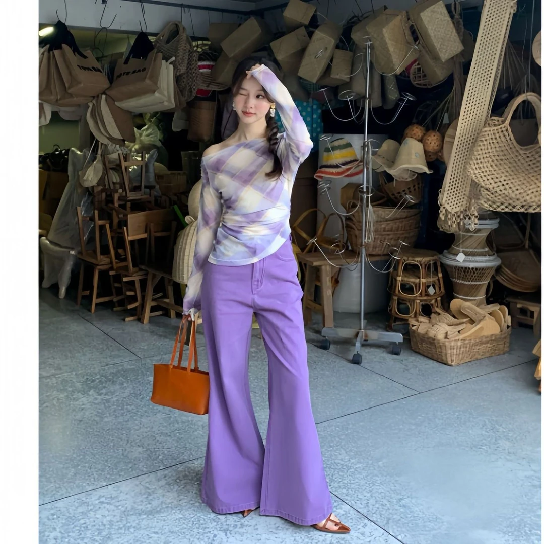 2025时尚百搭显瘦高腰微喇牛仔裤宽松女C3235