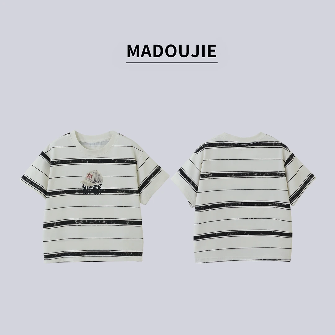 麻豆街【高奢条纹T恤】男童女童T恤2025新款运动T恤MD167