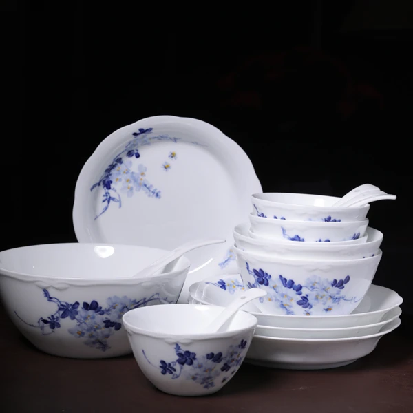 私定手绘景德镇高温白瓷釉中紫藤花餐具16件套