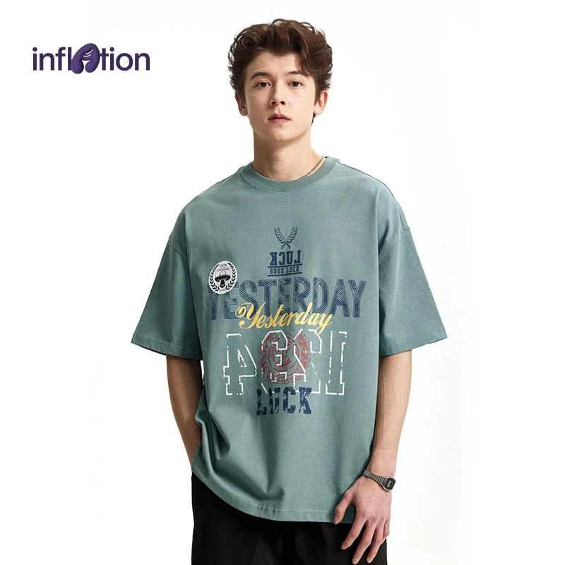 膨胀潮牌265G美式复古印花T恤2025春夏新品宽松潮牌重磅圆领上衣