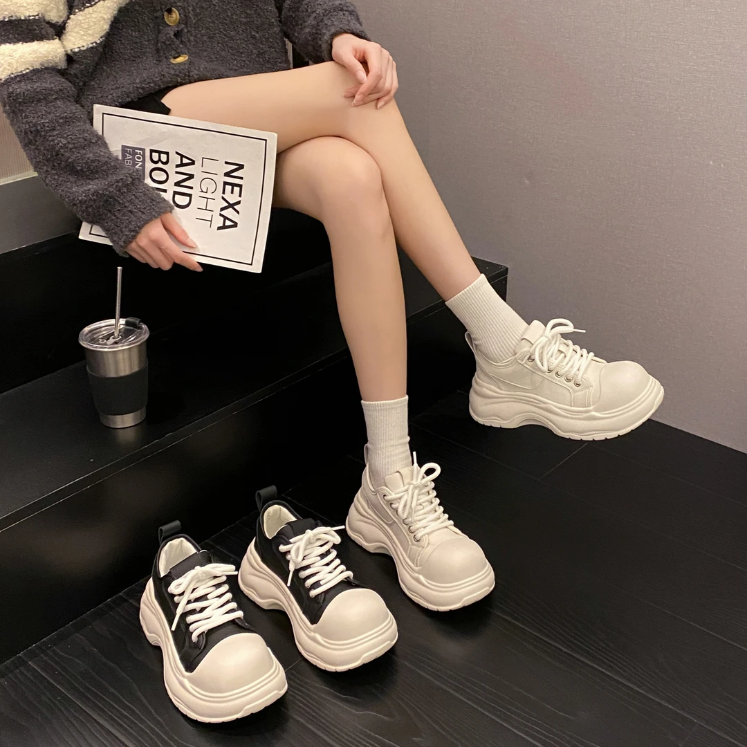 贾不假厚底板鞋女款2025夏季新款复古百搭帆布鞋小个子轻便休闲鞋