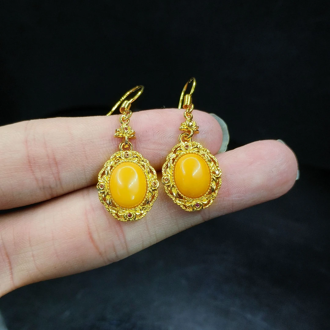 【李想精选】蜜蜡蛋面耳钩X9-约10-8mm