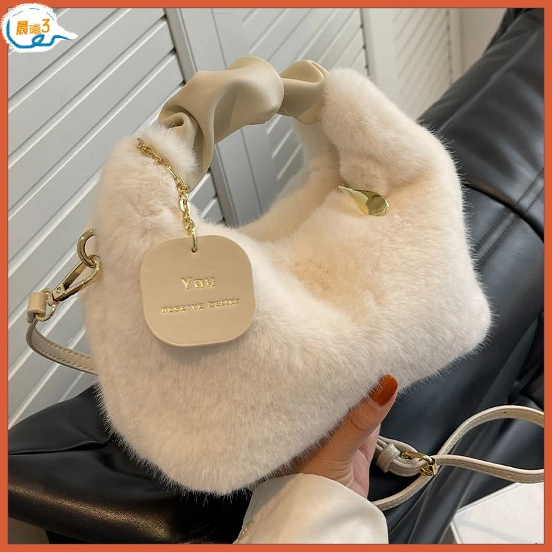 秋冬毛毛包包女新款云朵手提小托特包百搭大容量斜挎毛绒包D825