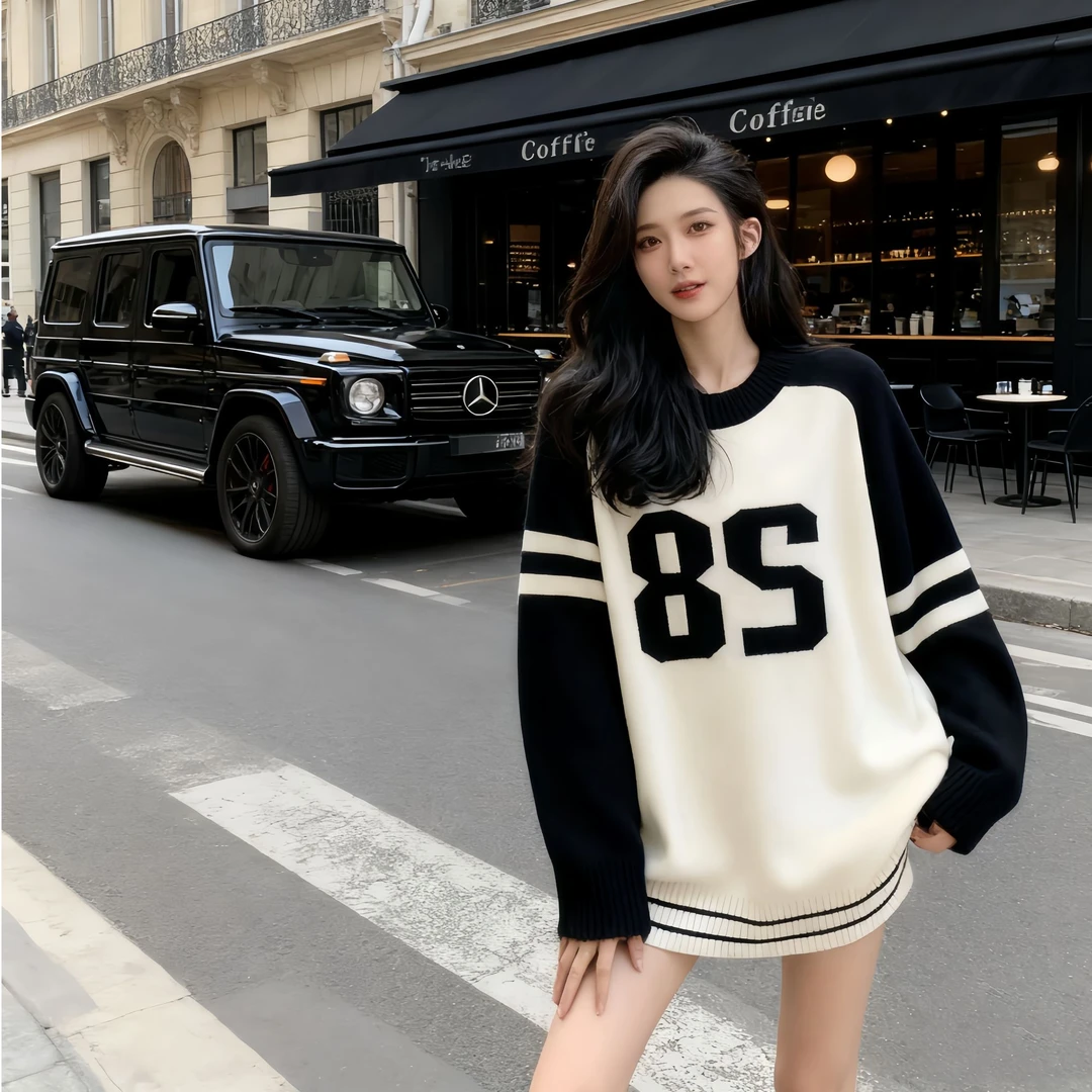 网红洋气纯欲慵懒风条纹卫衣女秋冬韩版时尚百搭长袖圆领休闲上衣