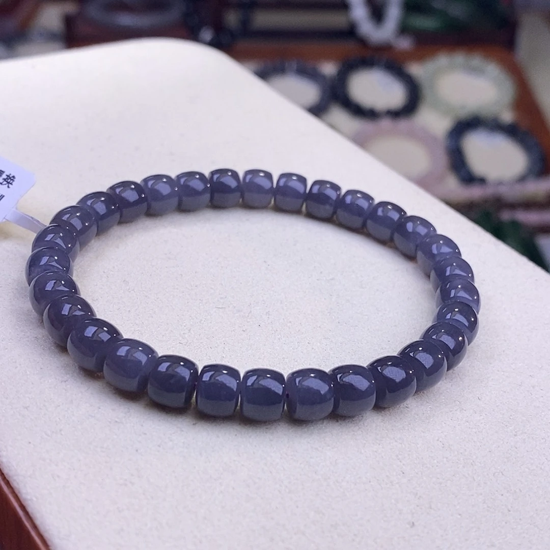 颈饰未镶嵌和田玉收藏级烟紫老矿料葡萄紫直切老型珠7m