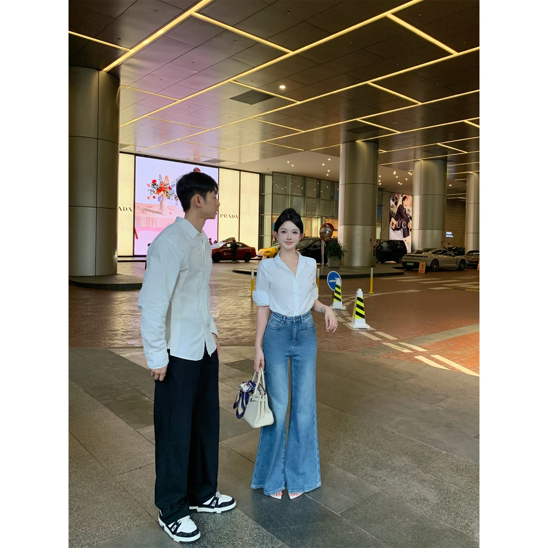 松弛老钱 2024新款高级气质V领纯棉衬衫