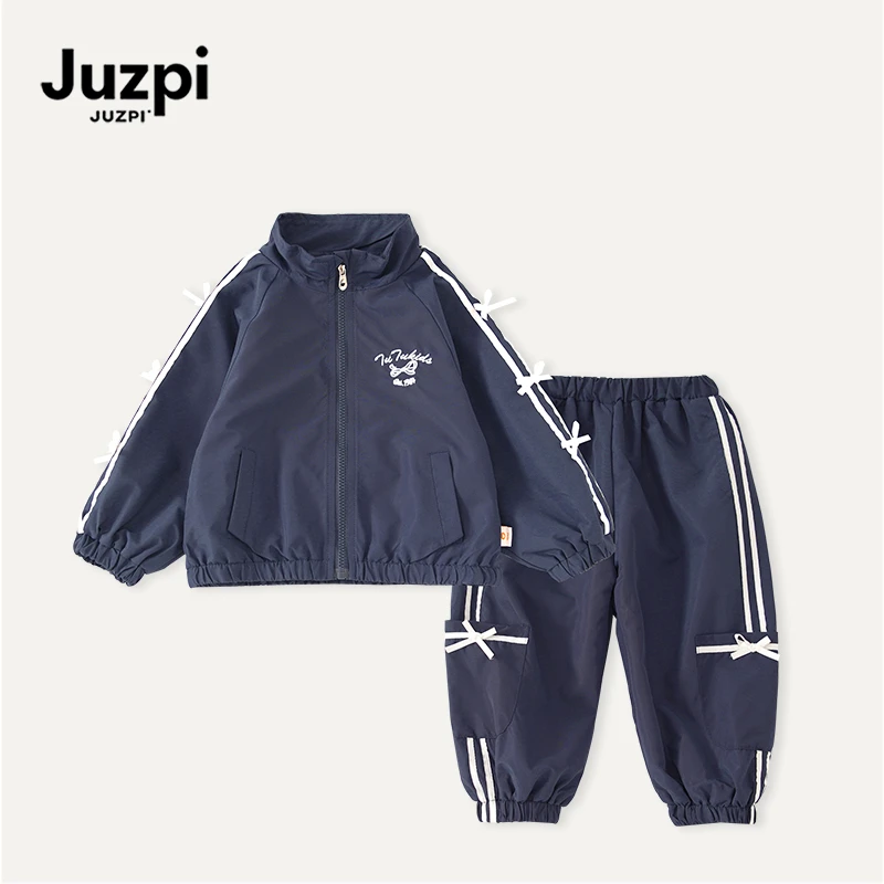 橘止皮 女童运动套装2025秋季冲锋衣外套休闲儿童两件套QT248463