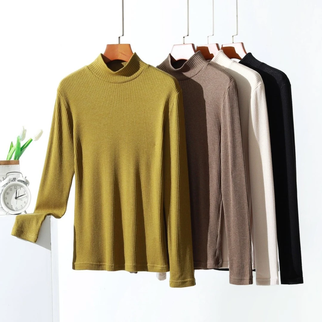 22681【木兮兮专属】2025年春秋季女士长袖修身纯色简约百搭打底衫