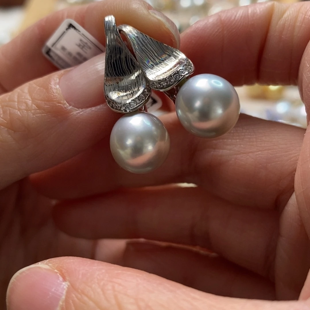 海水珍珠耳饰银S925镶嵌
