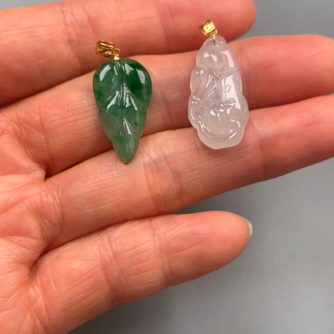 翡翠18K金镶嵌手链叶狐