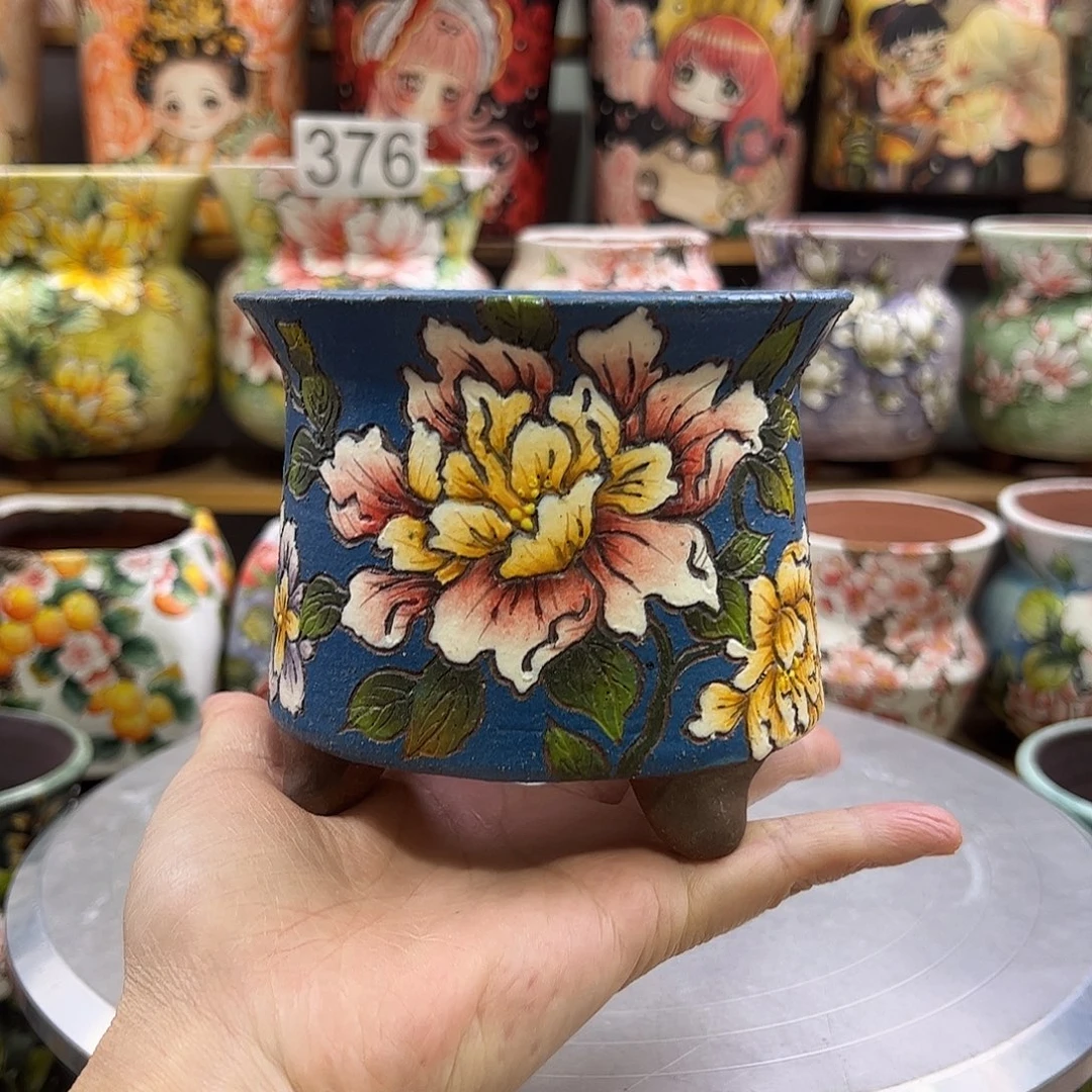 筱***筱景德镇炫彩手绘景德镇陶瓷花盆