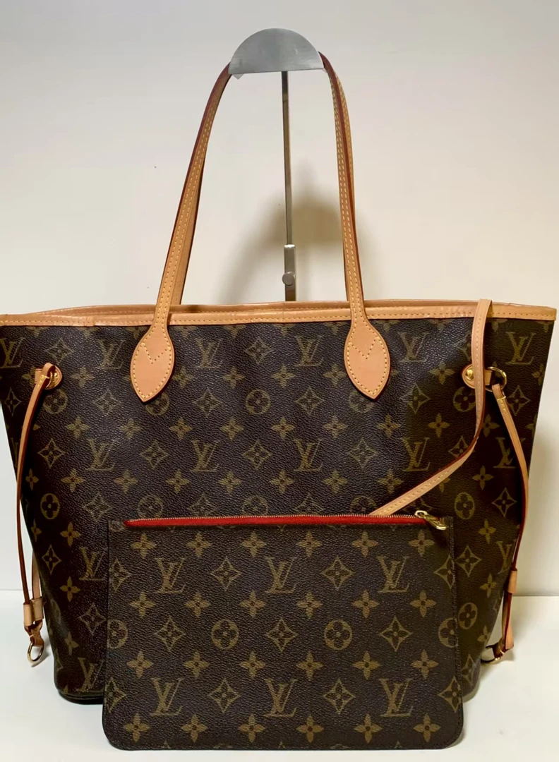 95新 LouisVuitton/路易威登  nf老花中号玫红色内里单肩包bwz