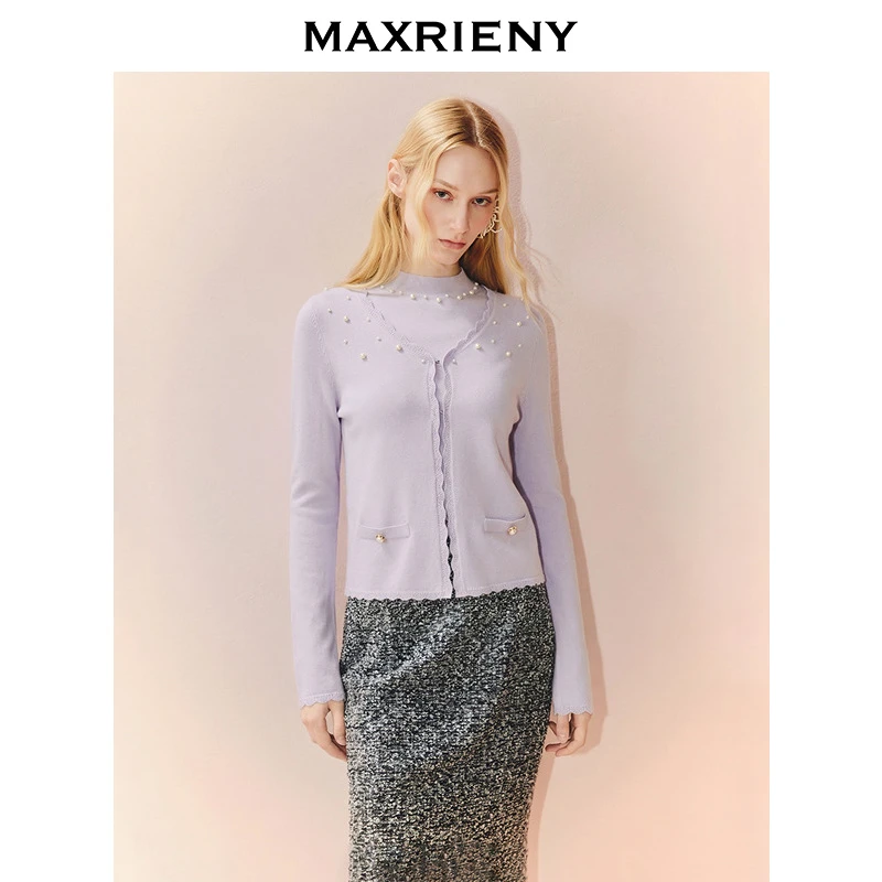 MAXRIENY针织打底衫开衫两件套25冬长袖上衣羊毛混纺H型毛织外套