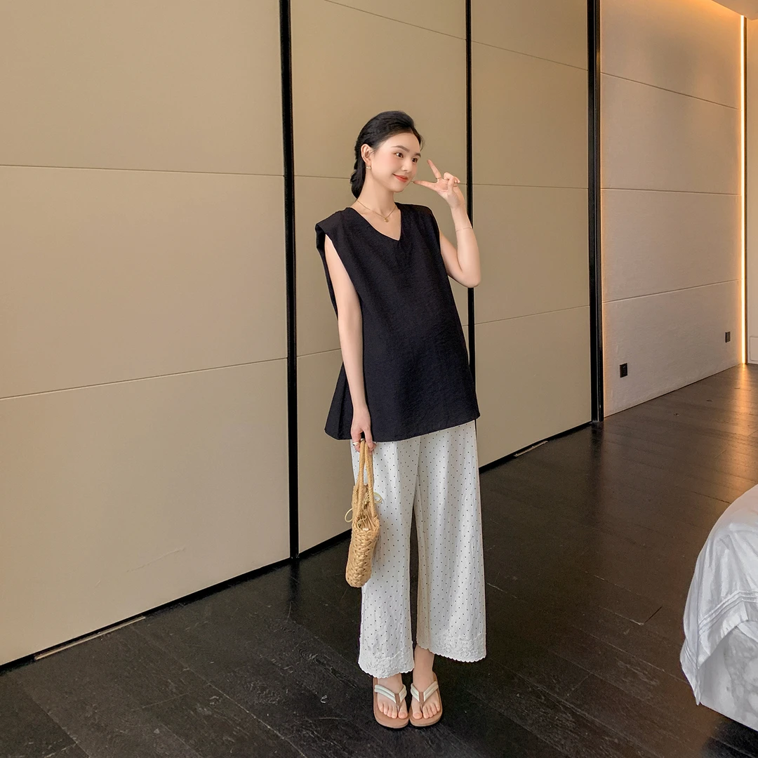ZMA孕妇装【垫肩蕾丝】夏季新款设计感上衣孕妇裤子薄款夏装显瘦