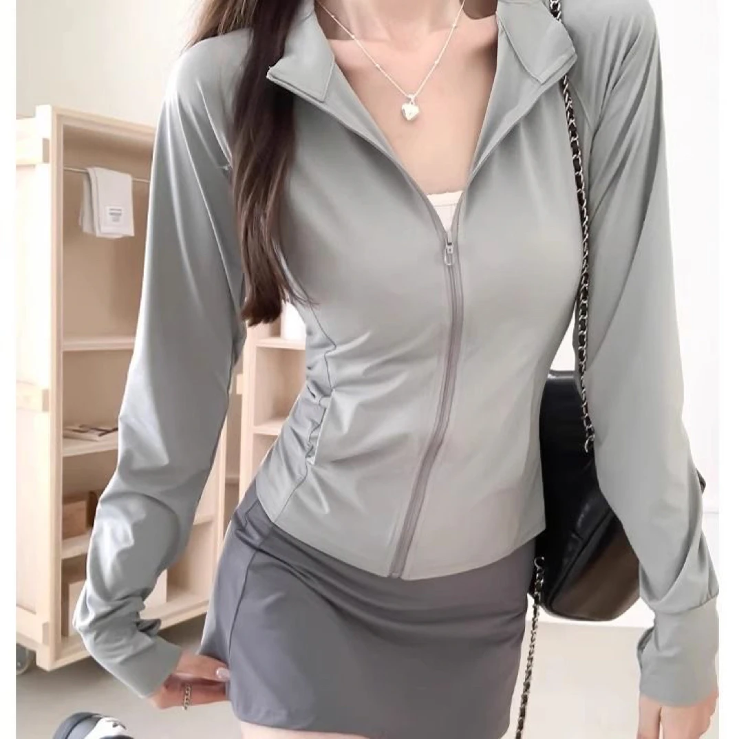 女士夏季薄款冰丝修身显瘦防紫外线连帽长袖防晒衣