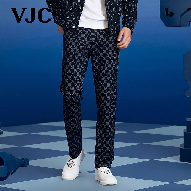 VJC/威杰思2025秋季新款男装摩登撞色提花休闲九分裤潮B24CP2522