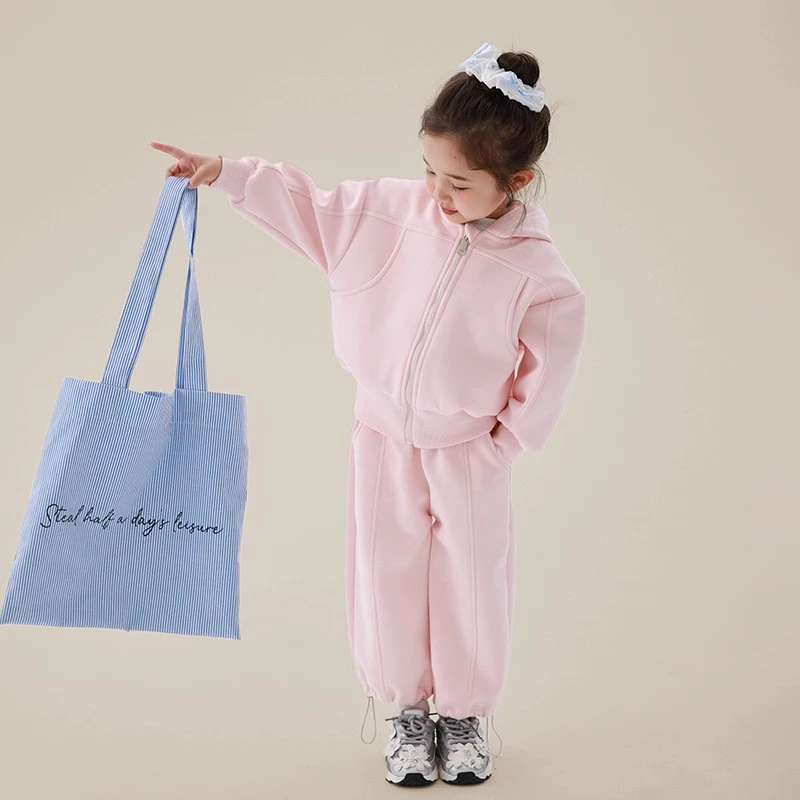 【橘子家】现货~女童纯色运动套装洋气春季新款连帽两件套HS61071