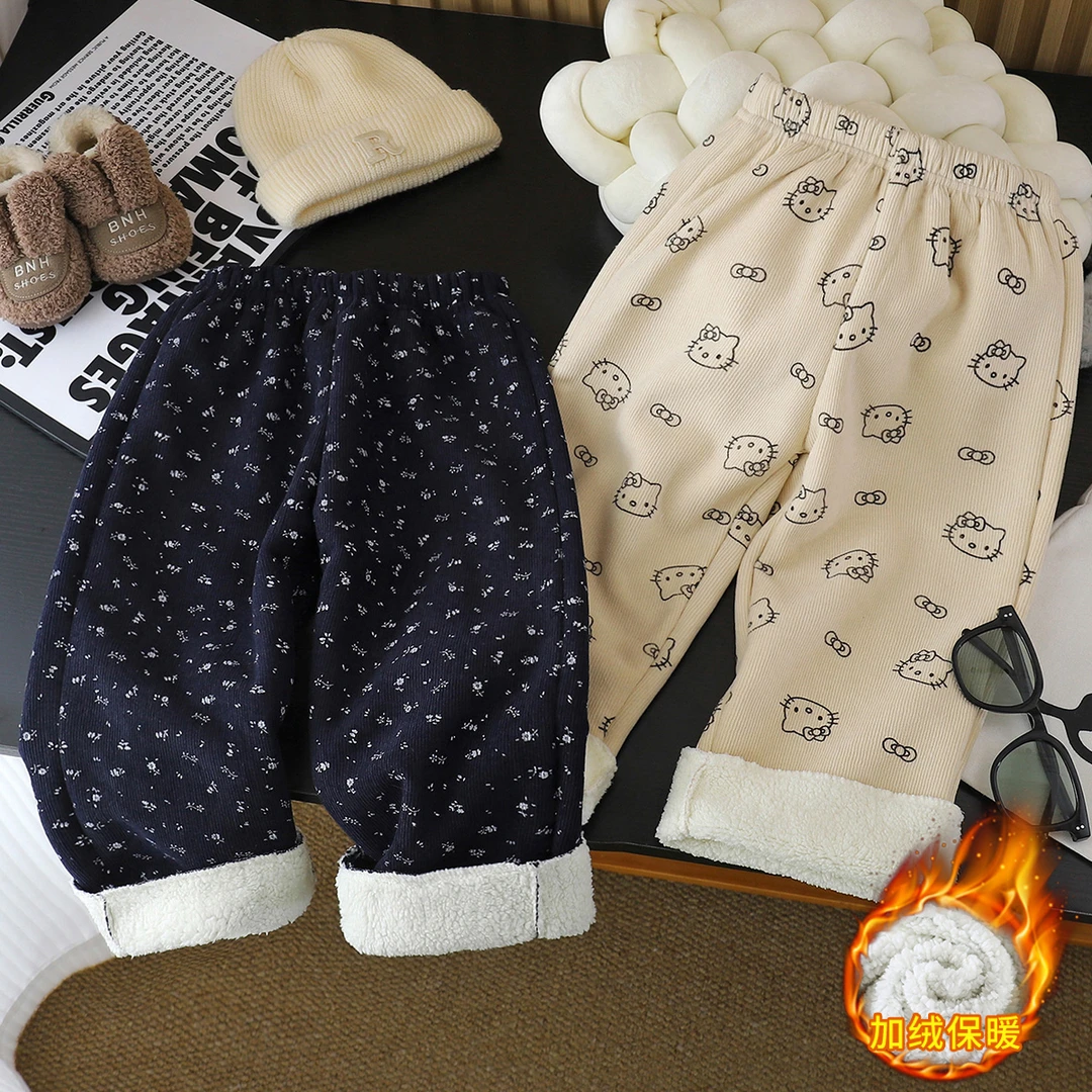 冬季A类男女童碎花加绒裤保暖百搭保暖裤儿童裤子童装休闲裤