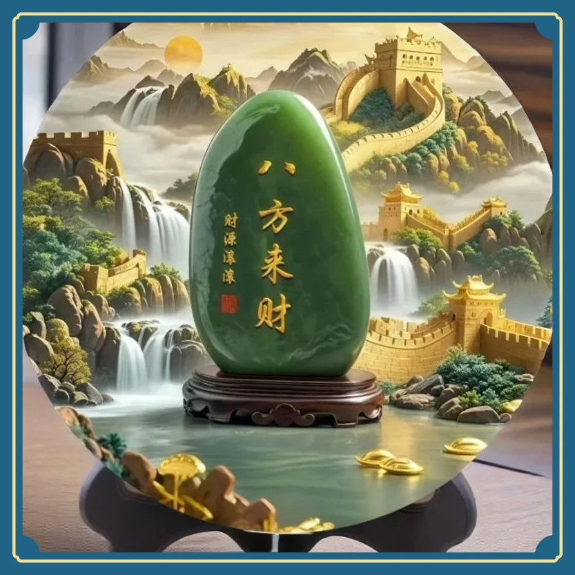 八方来财摆件玉石画靠山DWLW石画摆件招财转运旺宅客厅装饰【多多】