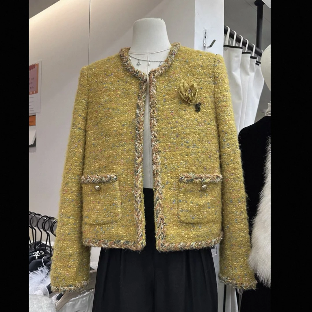 2025冬季新款小香风粗花呢羽绒短外套女高级感名媛上衣