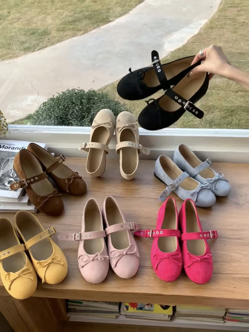 360-6内增高圆头蝴蝶结玛丽珍鞋2025新款一字扣带浅口单鞋