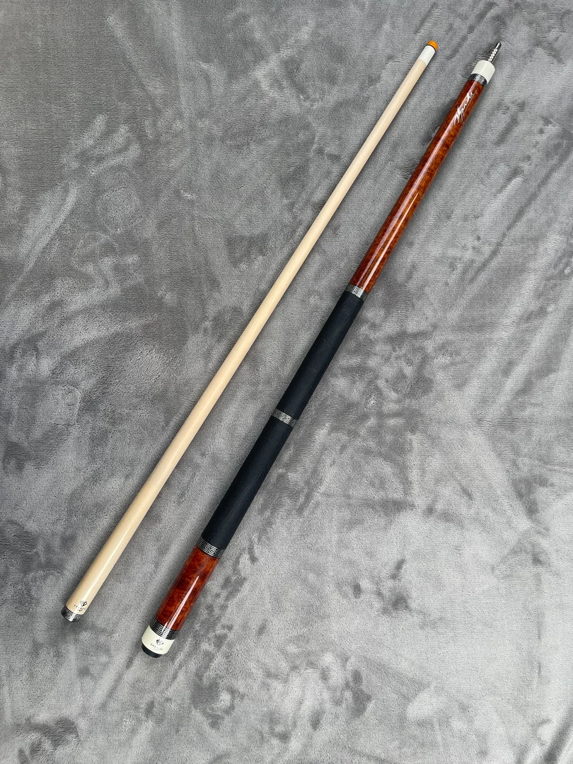 【战驰】安博拉树瘤木两段式慢八接牙真皮握把手工镶嵌套环台球杆