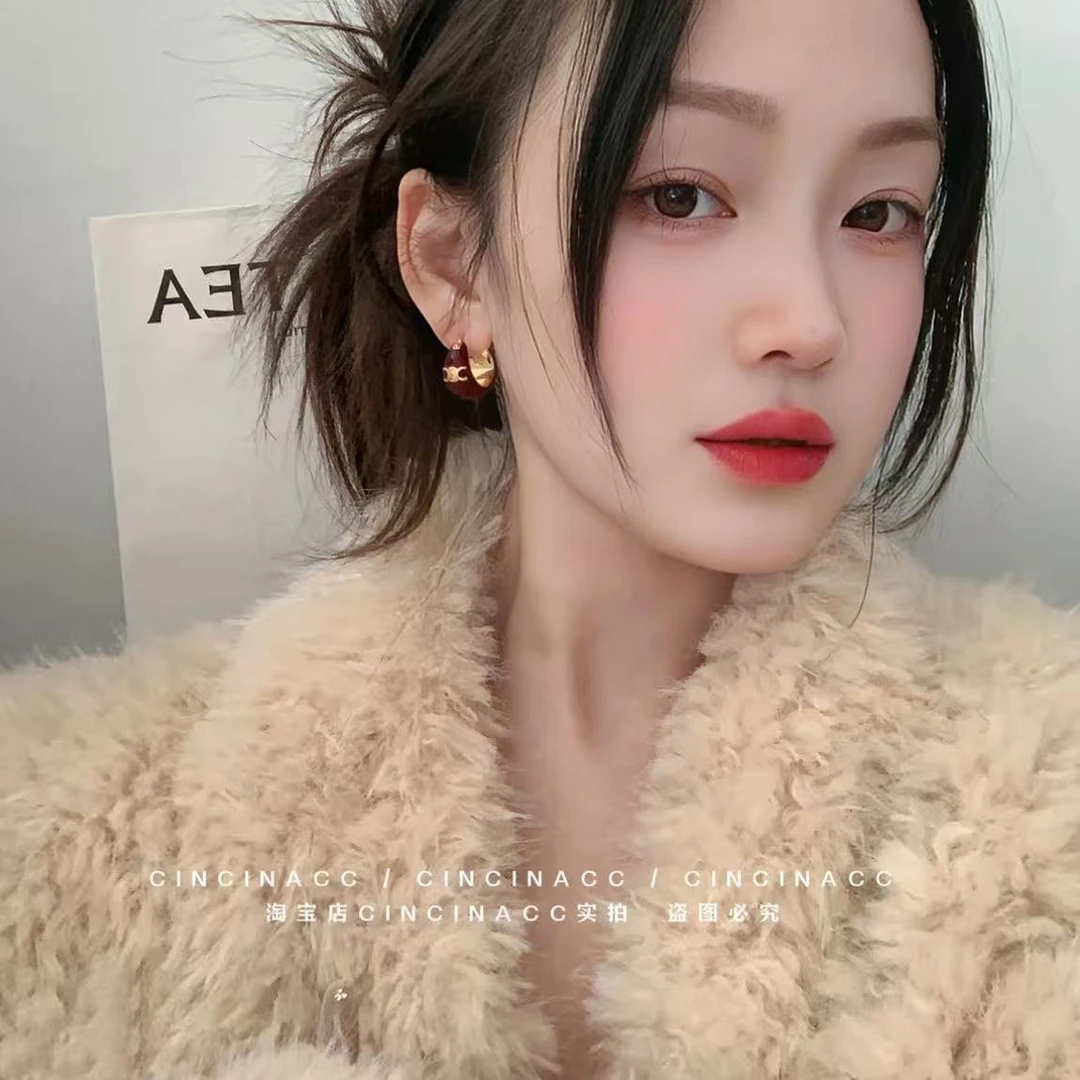 铜合金耳饰 港风耳扣~高级感港风滴釉耳环女复古耳圈 W028