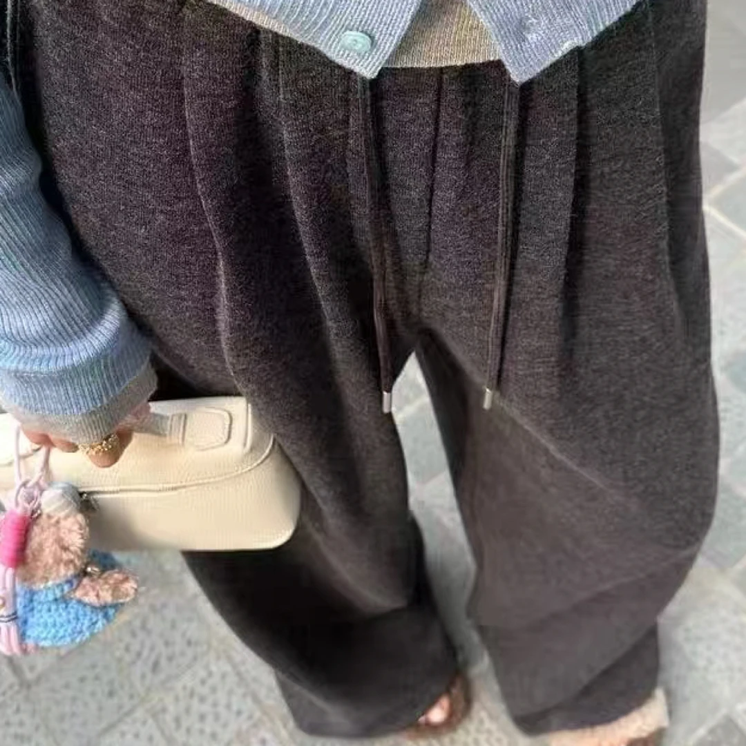 松弛time 舒适不勒人！抽绳慵懒休闲高腰拖地裤女秋百搭阔腿长裤