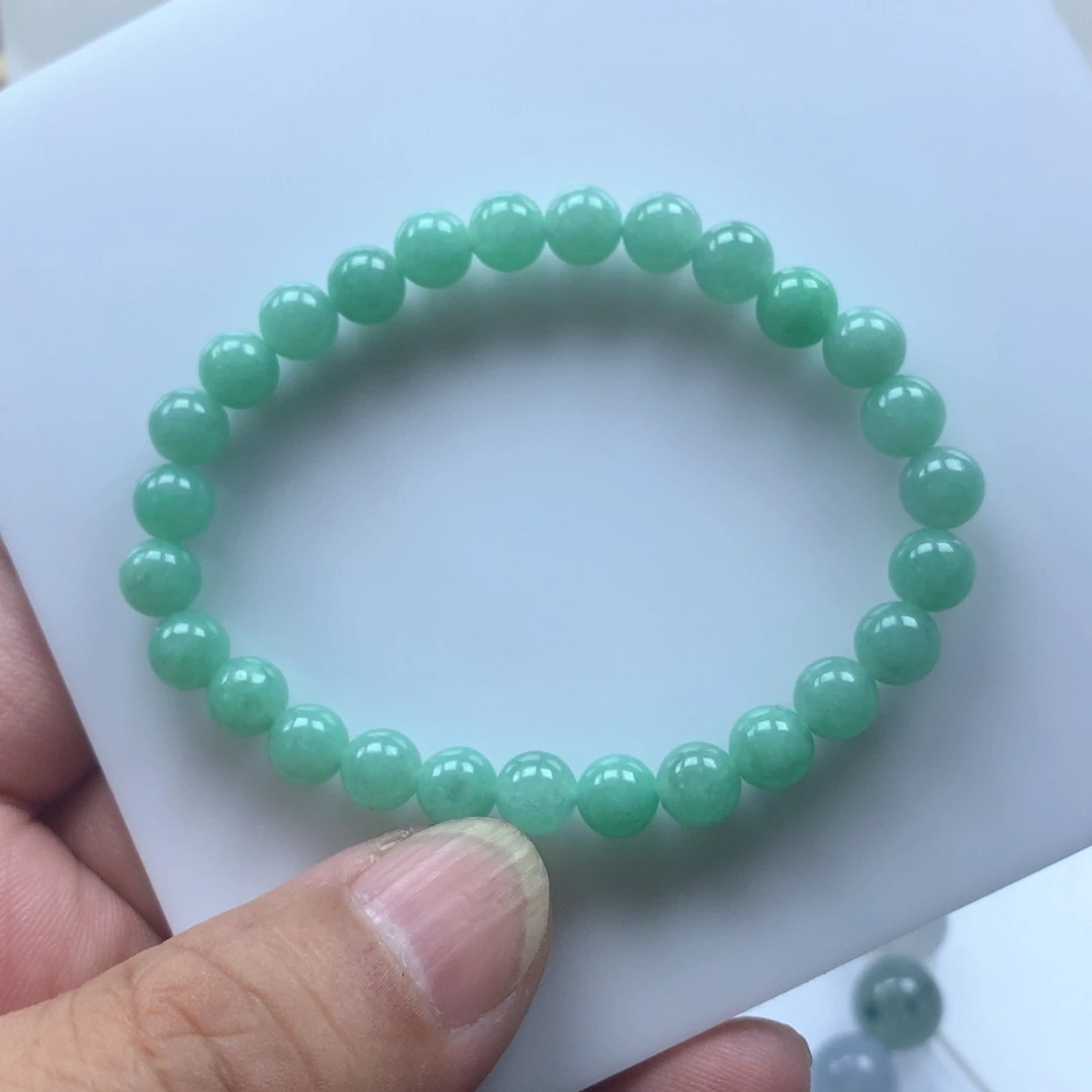 翡翠手串未镶嵌烧***卷缅甸天然翡翠手串6.5卡
