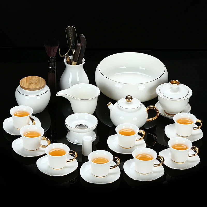 高档羊脂玉手工功夫茶具整套德化白瓷茶具防烫隔热盖碗茶杯套装