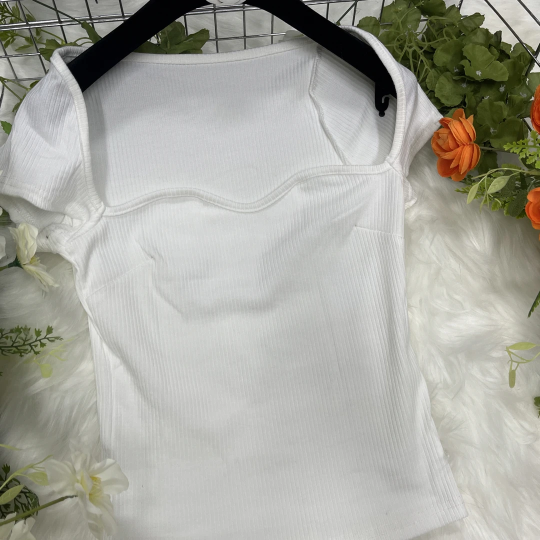 8089短袖T恤短款常规款V字领上衣（N1-022）