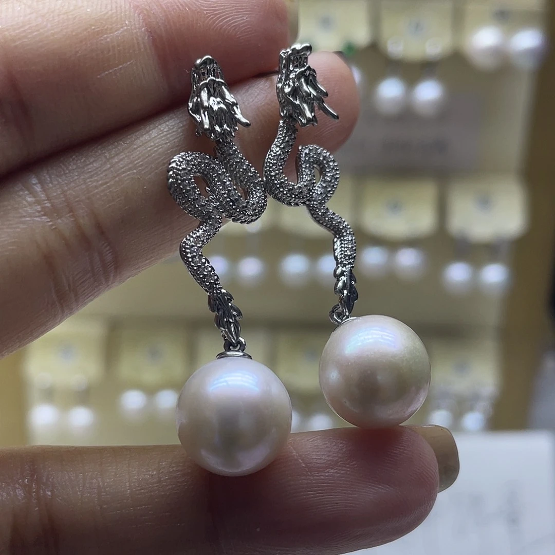 耳饰银S925镶嵌淡水珍珠