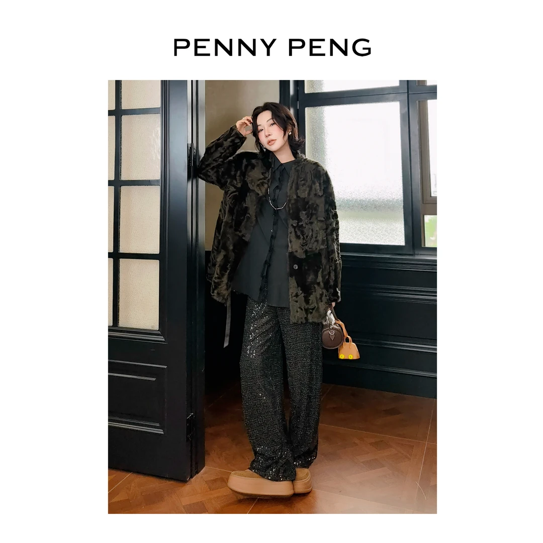 PENNYPENG 美杜莎 黑标系列深可可贵气皮毛酷飒风高级感外套女