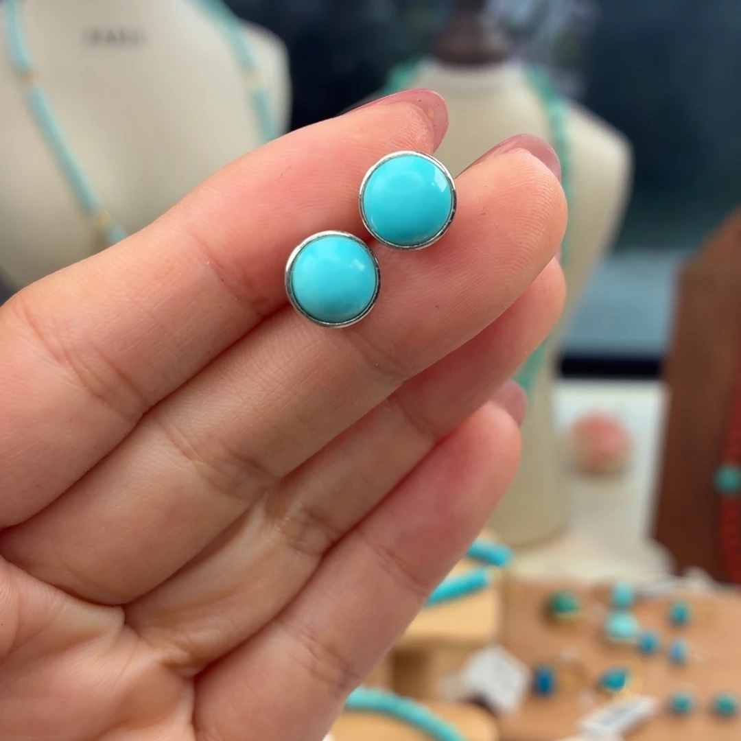 绿松石银S925镶嵌耳饰