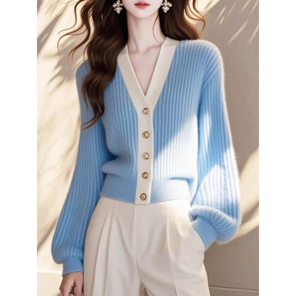 YS#时尚气质V领长袖针织开衫女新款好看显瘦减龄外搭上DY12069