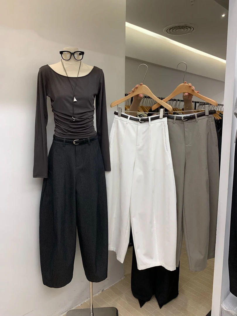 2025秋冬韩版简约百搭宽松显瘦香蕉裤气球裤休闲阔腿裤（配腰带）