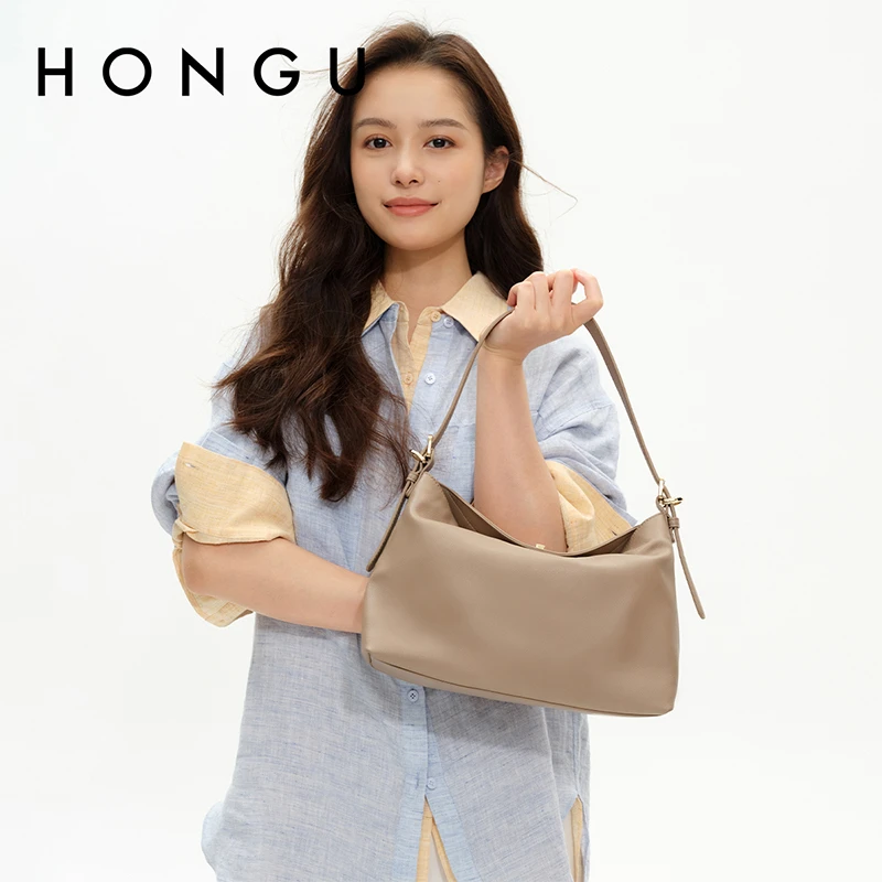 HONGU/红谷2025新款真皮单肩手提包松弛慵懒腋下包休闲斜挎女士包