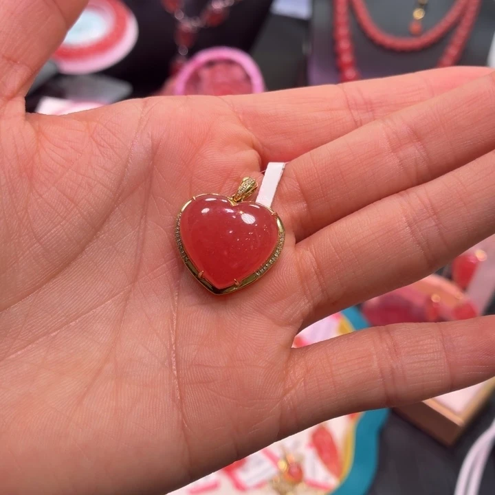 菱锰矿（红纹石）18K金镶嵌颈饰