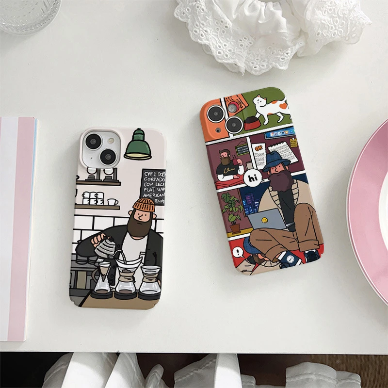 卡通插画适用苹果14/13promax手机壳潮牌iphonex保护套菲林硬潮流