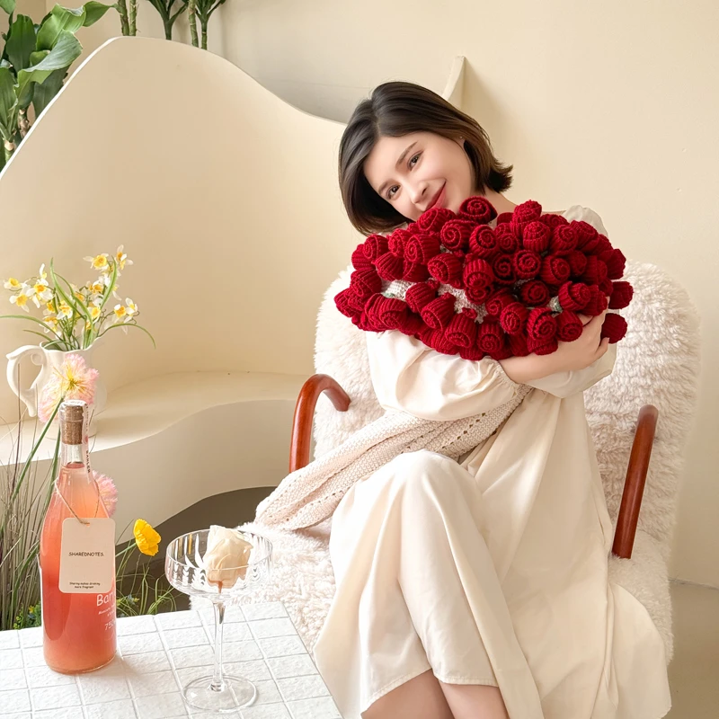 七夕礼物A类手工编织玫瑰花毯子送闺蜜生日礼物办公室盖毯沙发毯