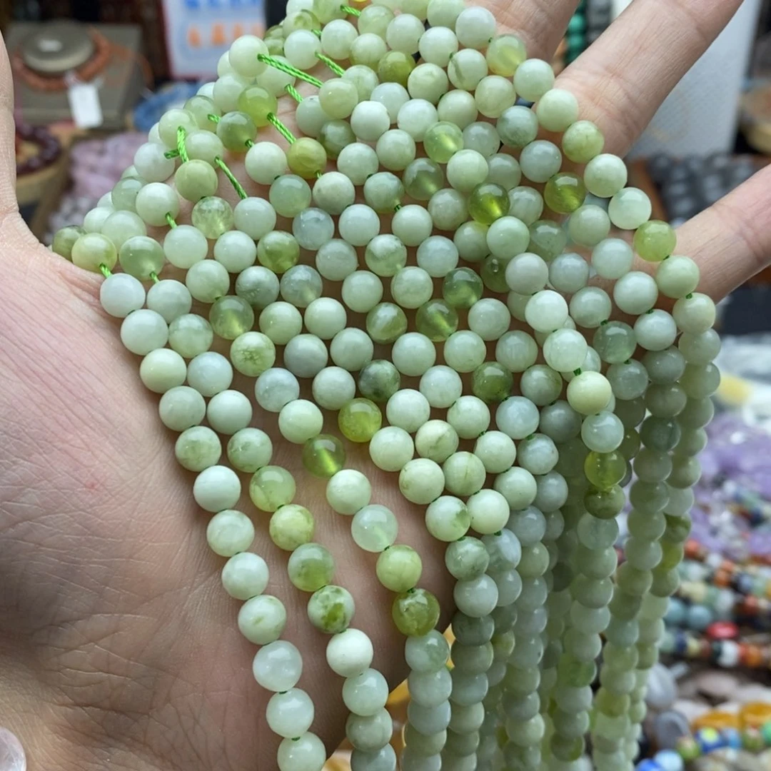 玛瑙/玉髓未镶嵌珠宝半成品一条天然6mm岫玉奶盖圆珠