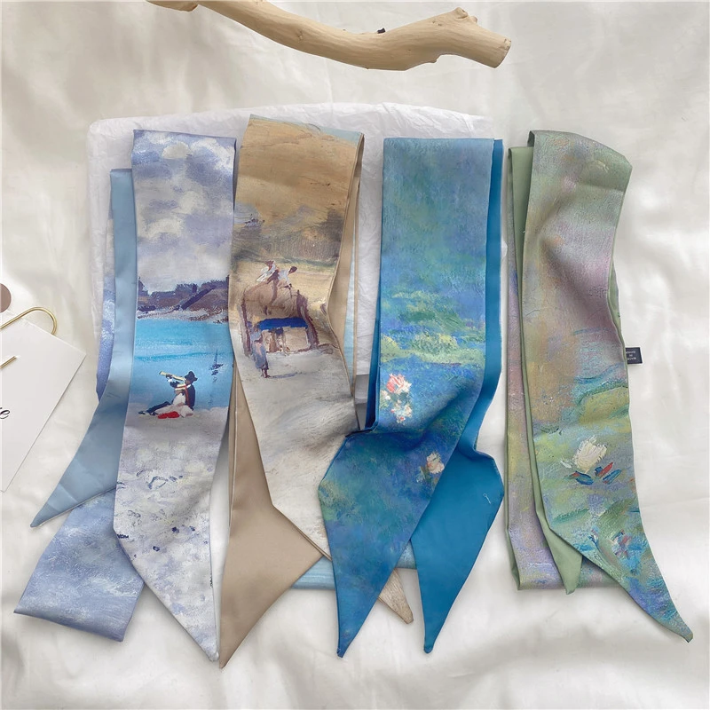 饰品可爱夏季新款甜美绑束发带少女风丝巾布艺油画简约时尚头锦纶