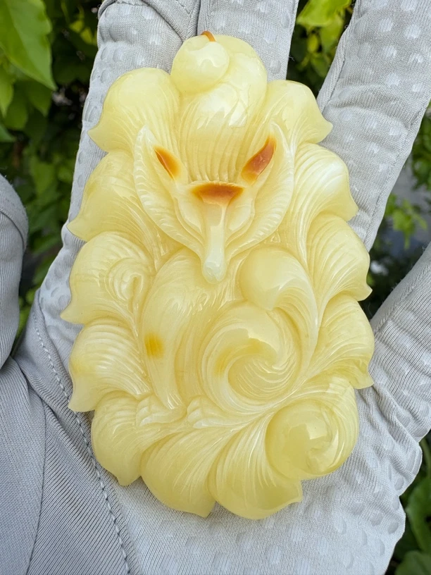 假一赔十，天然琥珀蜜蜡，蜜蜡雕刻件，蜜蜡吊坠，凤九吊坠，编号178