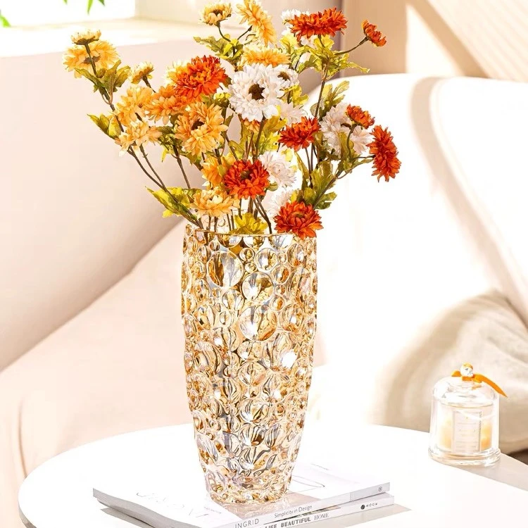 S琥珀色气泡花瓶水晶玻璃 花瓶乔迁礼物 珠点花瓶摆件高级感水晶